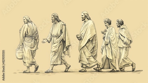 Jesus Teaching Disciples, Biblical Illustration of Guidance and Faith, Ideal for Inspirational Use