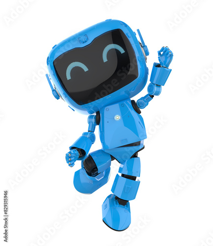 Cute and small artificial intelligence personal assistant robot jump isolated
