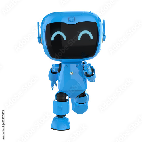 Cute and small artificial intelligence personal assistant robot walk isolated