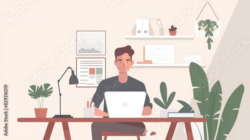 Businessman with hybrid cloth work both from home and office, hybrid work after covid-19 crisis, employee choice to work remotely from home or on site office for best productivity and result (Vector) © Noorul