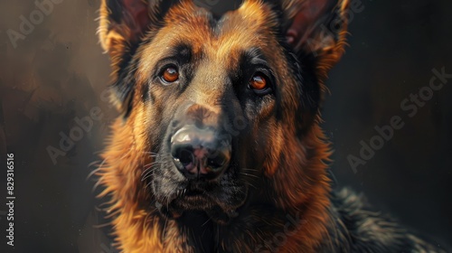 A close and comprehensive depiction of a domestic German Shepherd revealing its unique character