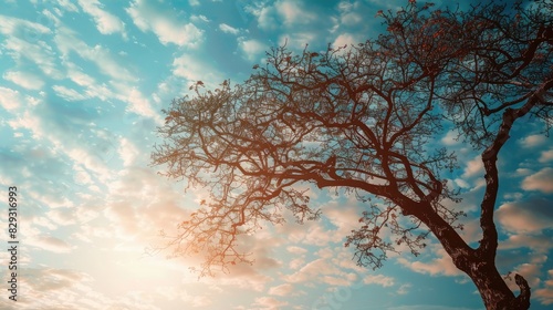 A tree with branches reaching towards the sky  symbolizing the search for meaning.