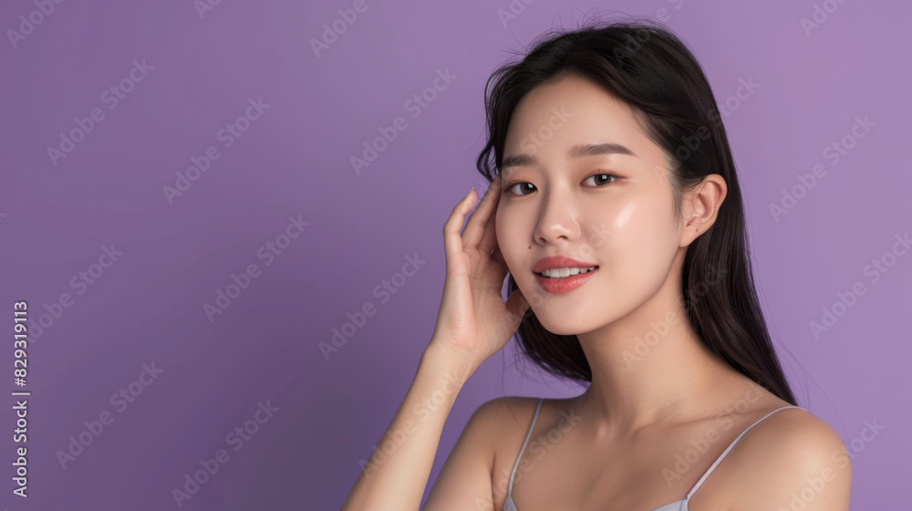 Portrait young Asian beautiful woman with beauty makeup and healthy perfect skin isolated on white background for skin care commercial product advertisement. Portrait young Asian beautiful woman with beauty makeup and healthy perfect skin isolated on white background for skin care commercial product advertisement.