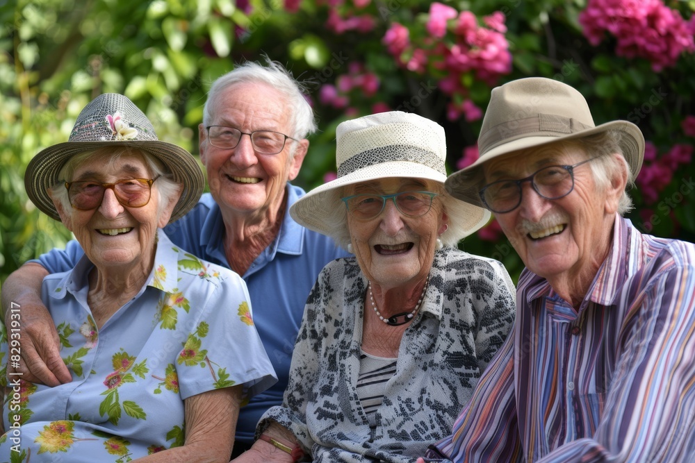 Portrait of a group of seniors in the garden smiling at the camera Portrait of a group of seniors in the garden smiling at the camera