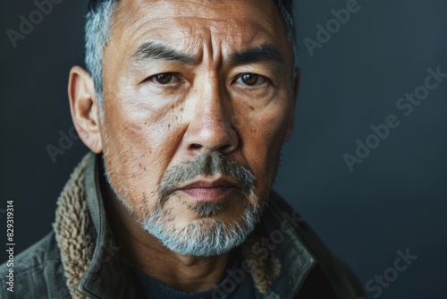 Mature Asian man serious face portrait