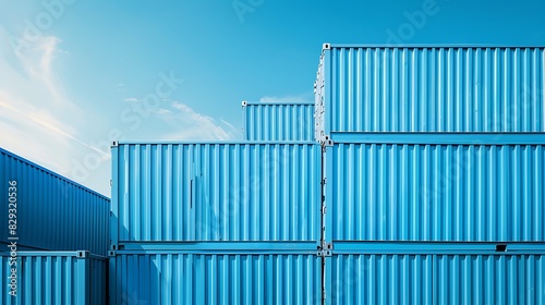 Stack of blue container boxes with sky background Cargo freight shipping for import and export logistics 