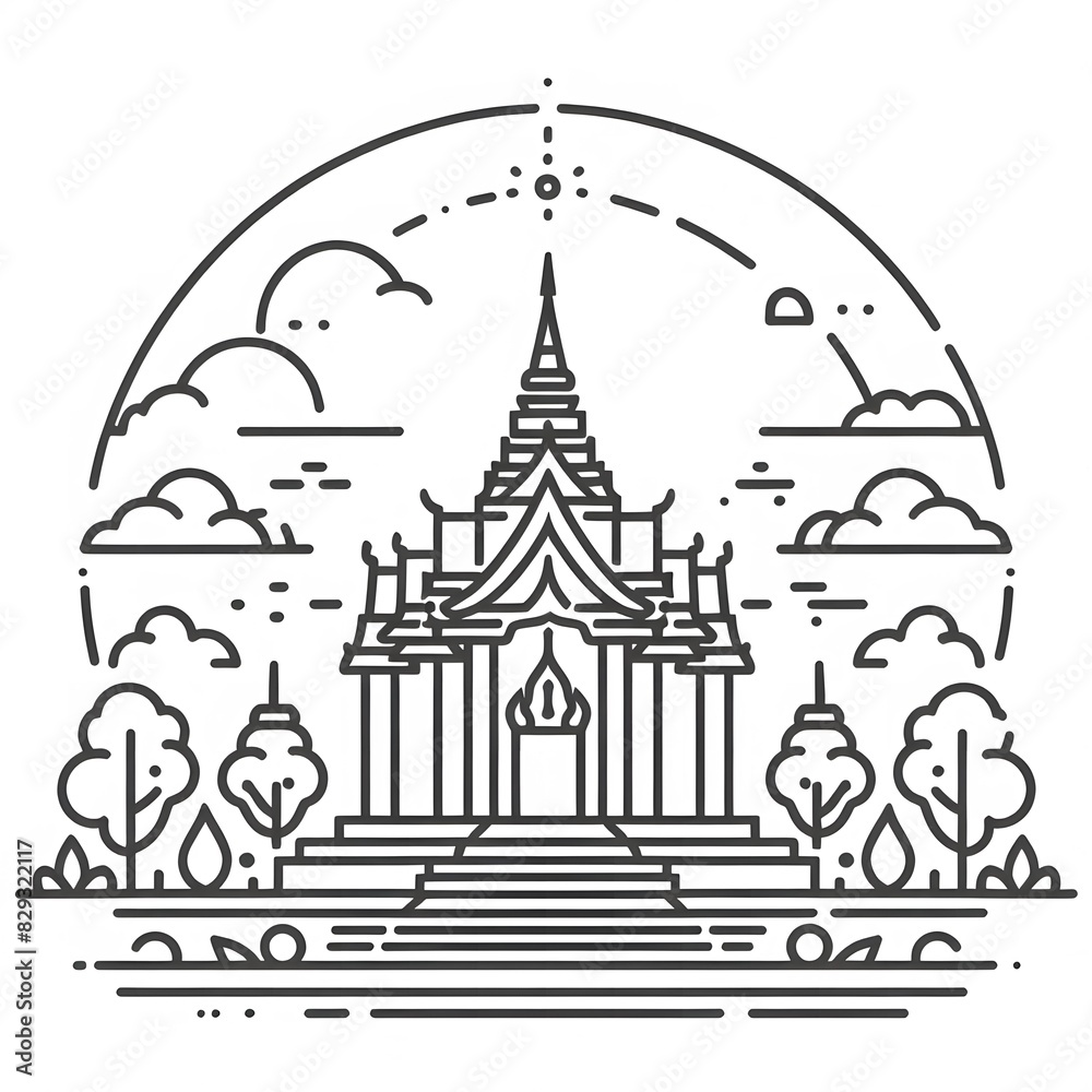 AI Generate of Line Icon of Buddhist Temple, Buddha's Temple, Buddha, Temple, with White Background AI Generate of Line Icon of Buddhist Temple, Buddha's Temple, Buddha, Temple, with White Background