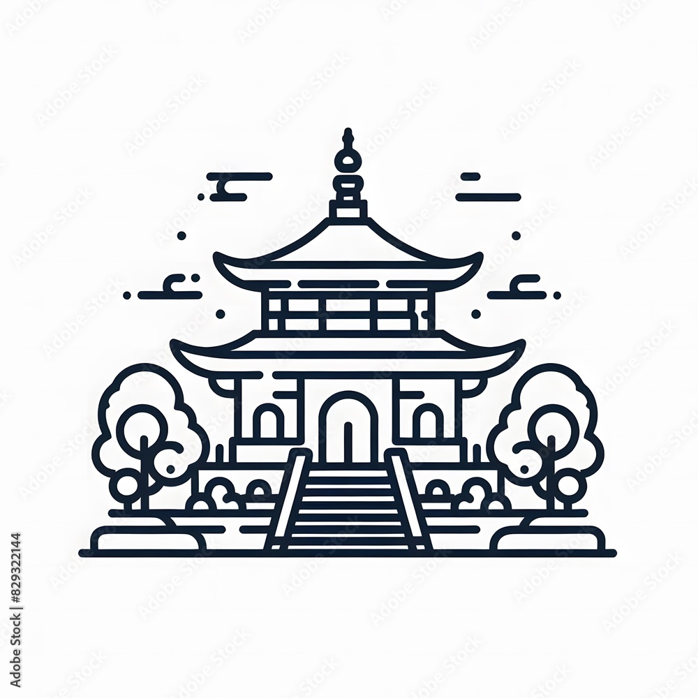 AI Generate of Line Icon of Buddhist Temple, Buddha's Temple, Buddha, Temple, with White Background AI Generate of Line Icon of Buddhist Temple, Buddha's Temple, Buddha, Temple, with White Background