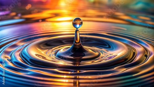 A crystal-clear droplet splashes on a smooth surface, sending ripples outward