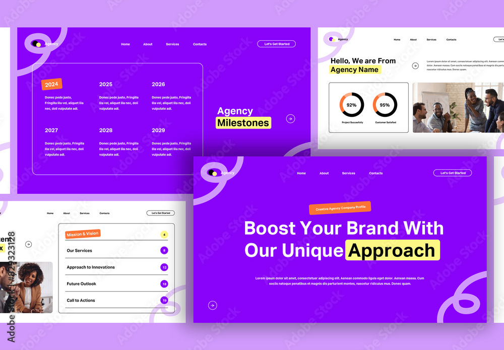 Purple White Creative Agency Company Profile Presentation Stock ...