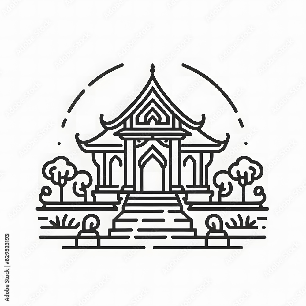 AI Generate of Line Icon of Buddhist Temple, Buddha's Temple, Buddha, Temple, with White Background AI Generate of Line Icon of Buddhist Temple, Buddha's Temple, Buddha, Temple, with White Background