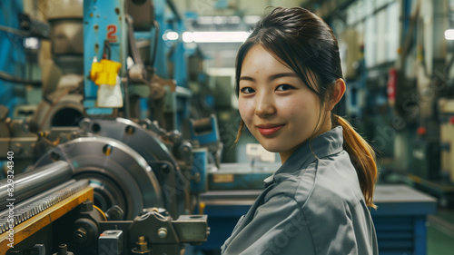 機械作業をしている若い女性 photo