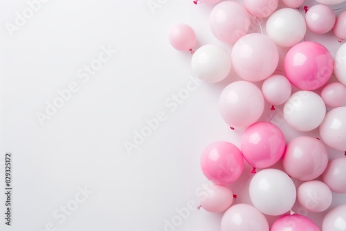 Balloons backdrop view  top-down  white soft pink. Generative Ai