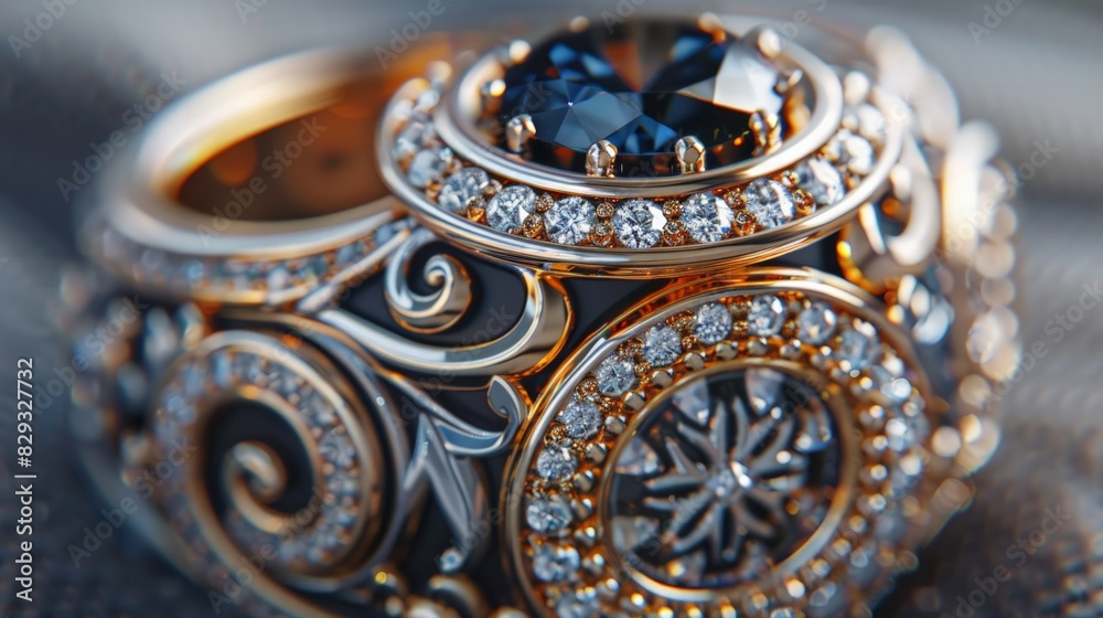 Obraz premium 3D Close-Up of Jewelry: Illustrate a 3D close-up of exquisite jewelry, focusing on the fine details of gemstones, settings, and craftsmanship. 