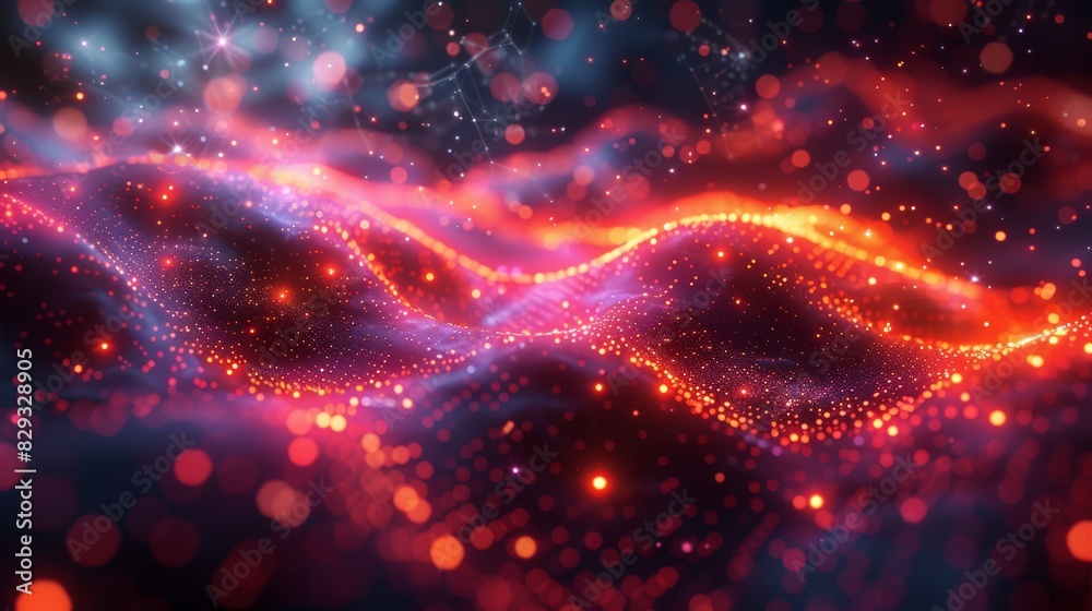 Abstract digital wave with glowing particles in vibrant colors. Futuristic data visualization or cosmic energy flow concept. Abstract digital wave with glowing particles in vibrant colors. Futuristic data visualization or cosmic energy flow concept.