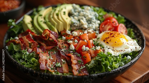 A fresh Cobb salad, with bacon, avocado, and blue cheese. photo