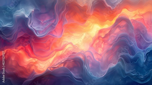 Vibrant abstract digital artwork with flowing, colorful shapes and a mix of warm and cool tones creating a dynamic and mesmerizing visual effect.