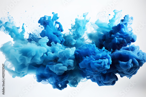 Explosion of colored powder light blue spread throughout area on white background. work of art. Background Abstract Textured. Realistic color clipart template pattern.