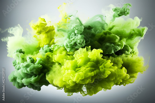 Explosion of colored powder light green spread throughout area on white background. work of art. Background Abstract Textured. Realistic color clipart template pattern. 