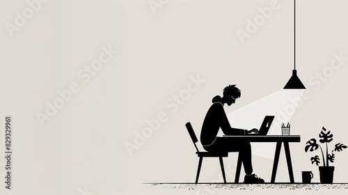 Minimalist Man Working on Laptop