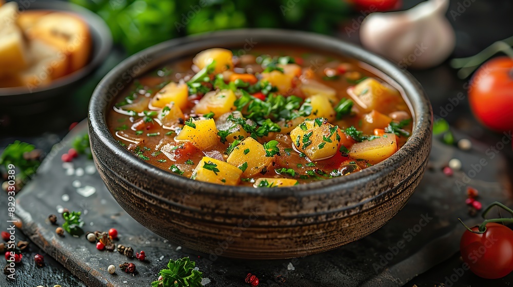 A bowl of hearty vegetable stew, perfect for a chilly night. A bowl of hearty vegetable stew, perfect for a chilly night.