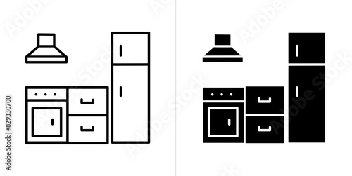 Kitchen editable stroke and solid web icon set. Vector illustration