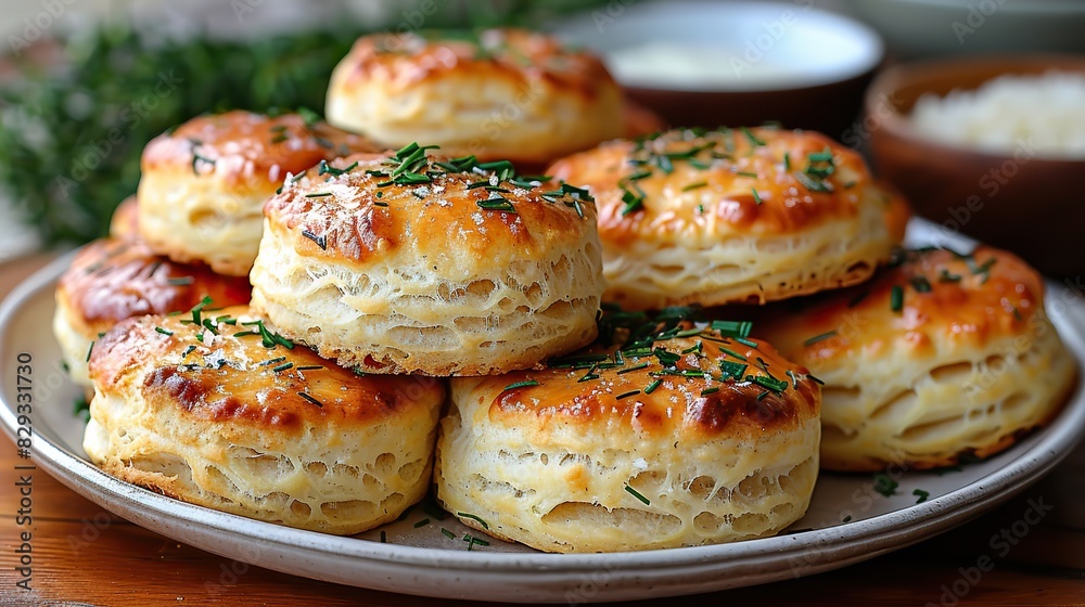 A serving of fluffy buttermilk biscuits, fresh from the oven. A serving of fluffy buttermilk biscuits, fresh from the oven.