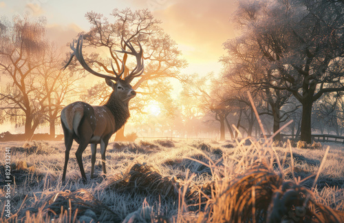 deer at sunset. Created with Ai