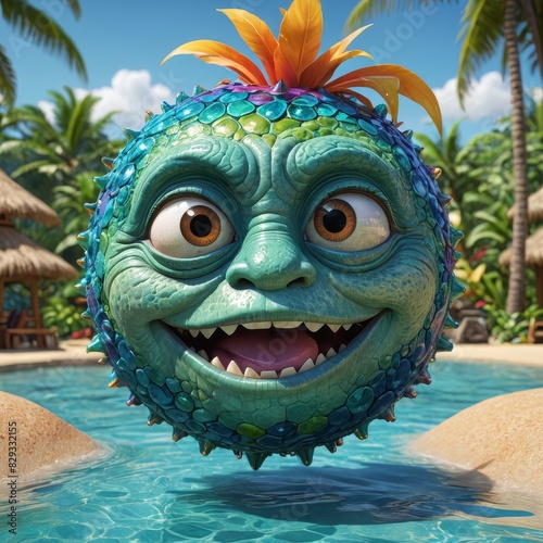 Smiling Spiky Creature in a Pool