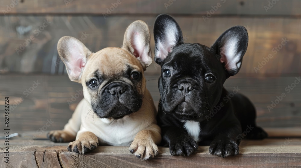 Fototapeta premium Two French Bulldog Puppies in a Joint Pose