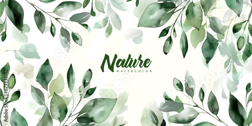 Seamless watercolor floral pattern. Green leaves and branches composition on white background for wallpapers, postcards, greeting cards, wedding invitations, romantic events