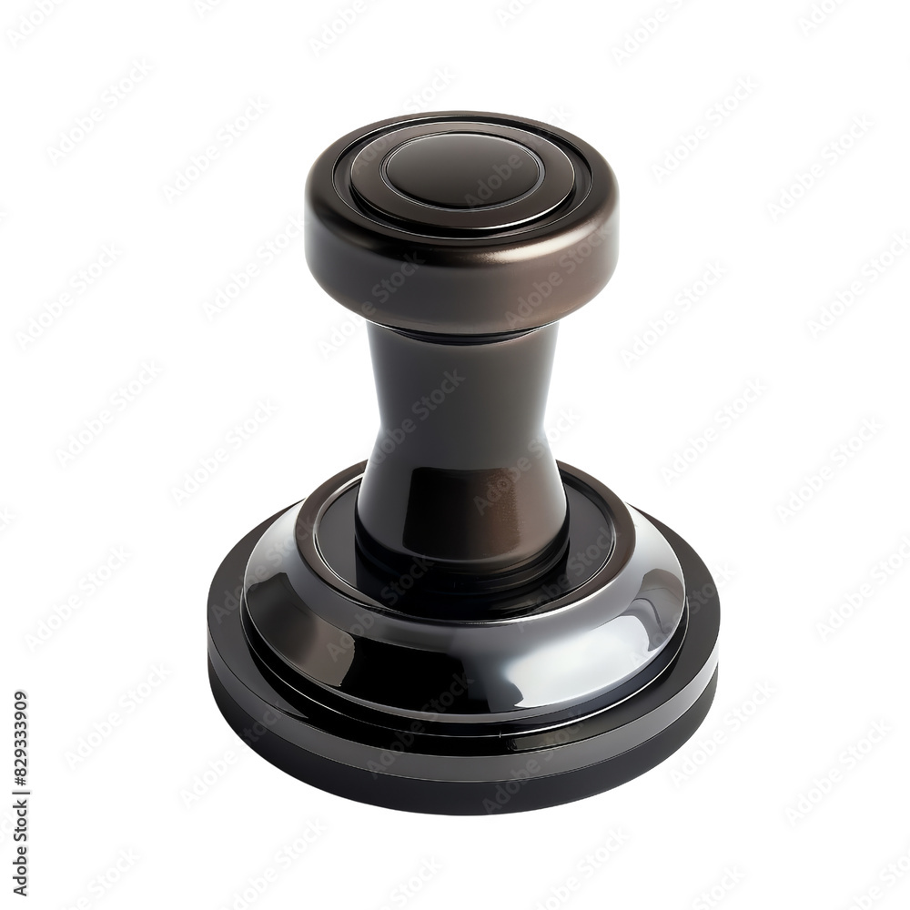 A sleek black metal coffee tamper used for pressing ground coffee in a portafilter, essential for making espresso drinks. A sleek black metal coffee tamper used for pressing ground coffee in a portafilter, essential for making espresso drinks.