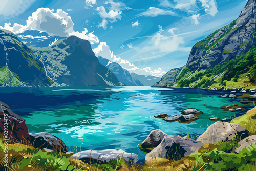 A scenic view of a fjord with crystal clear water.