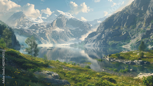 A scenic view of a glacier-fed lake.