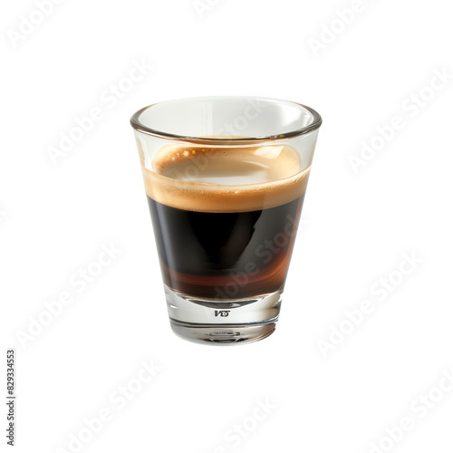 Stylish shot of rich, creamy espresso in a glass cup, showcasing the perfect crema, ideal for cafe promotions and coffee-related content.