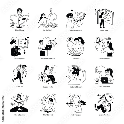 Latest Pack of Reading Material Doodle Mini Illustrations 

