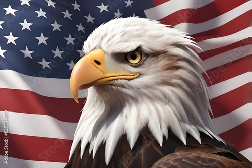 Eagle and USA Flag for strength and freedom of United States of America