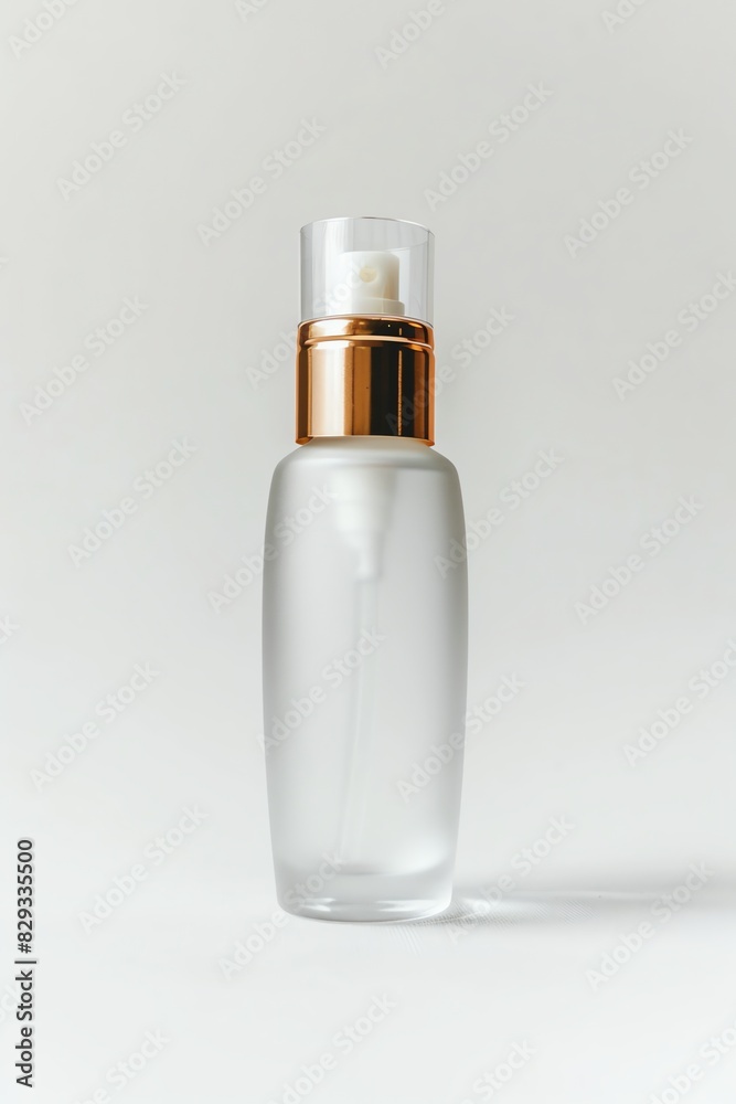Frosted Cosmetics Packaging Glass Cosmetic Bottle with Champagne color metal Cap, Lotion Pump Head 150ml , white background, contrast photo of stock, place of the text Frosted Cosmetics Packaging Glass Cosmetic Bottle with Champagne color metal Cap, Lotion Pump Head 150ml , white background, contrast photo of stock, place of the text