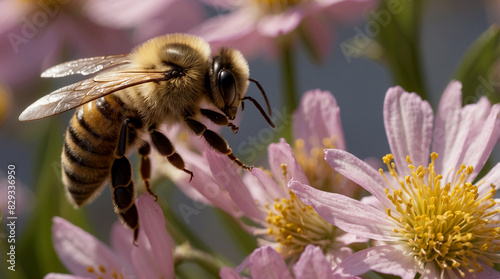 The Bee's Journey Begin with a panoramic shot of a lush garden bathed in warm sunlight