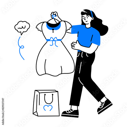 Get this doodle mini illustration of dress shopping 