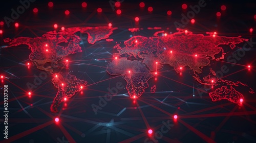 Global Connection Technology and Social Network Concept. World Map with Nodes and Links Representing Human Icon Teams  Digital Networking  and International Communication.