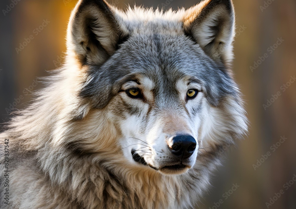 Portrait of a Grey Wolf (Canis lupus).
