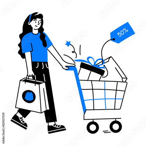Download doodle mini illustration of shopping trolley 