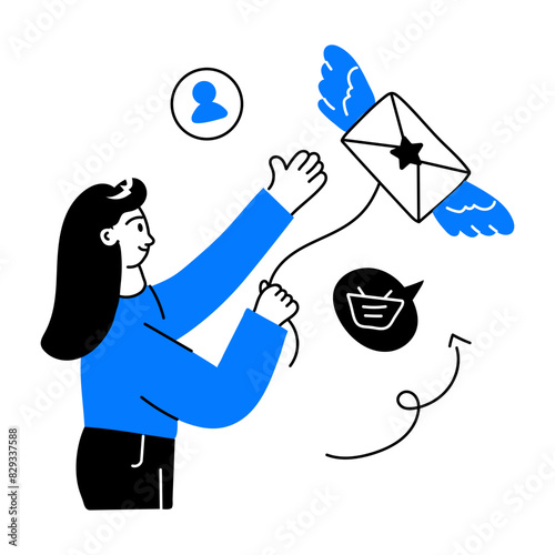 Sending message hand drawn mini illustration 