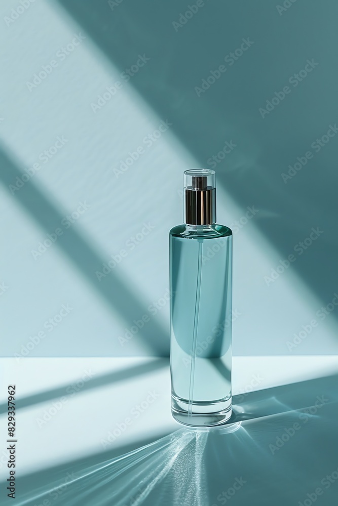 photograph, productive view, cylinder podium with perfume, solid cream background, mockup product, photograph, productive view, cylinder podium with perfume, solid cream background, mockup product,