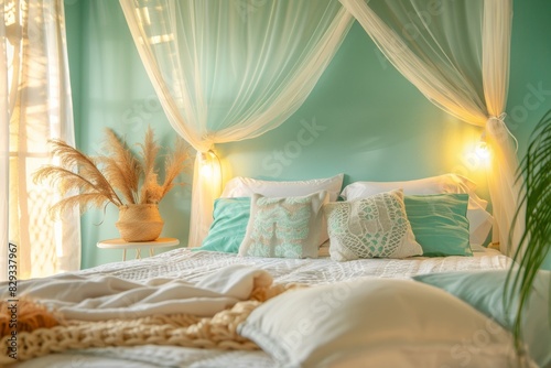 Elegant Bedroom with Stylish Mosquito Nets Creating a Safe and Cozy Sleeping Environment
