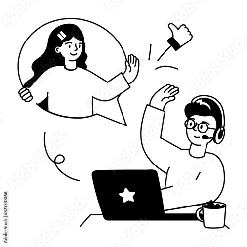 Trendy doodle mini illustration of customer relation 
