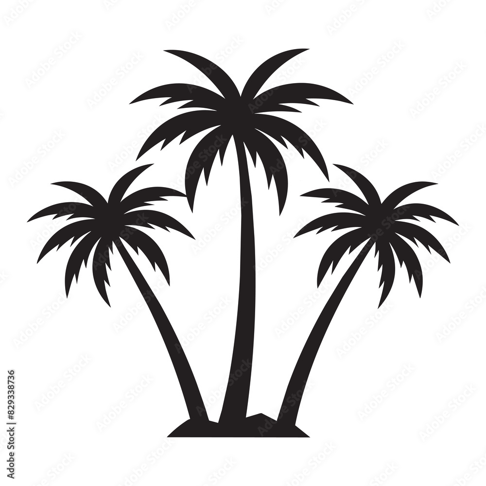 3 palm tree black silhouette vector on a white background