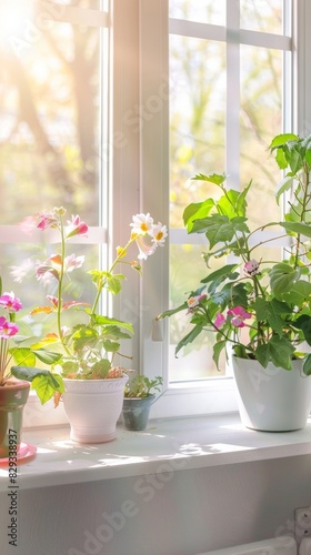 Eco-Friendly Indoor Pollinator Garden with Vibrant Flowers in Bright Sunlit Room Celebrating National Pollinator Month
