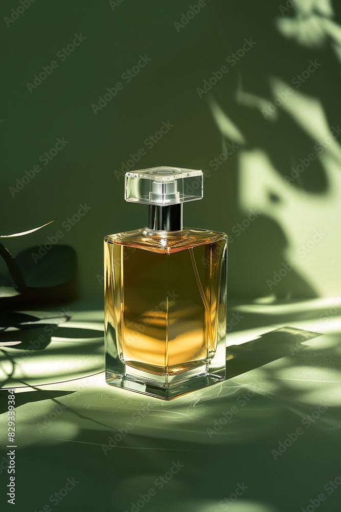 photograph, productive view, cylinder podium with perfume, solid cream background, mockup product, photograph, productive view, cylinder podium with perfume, solid cream background, mockup product,